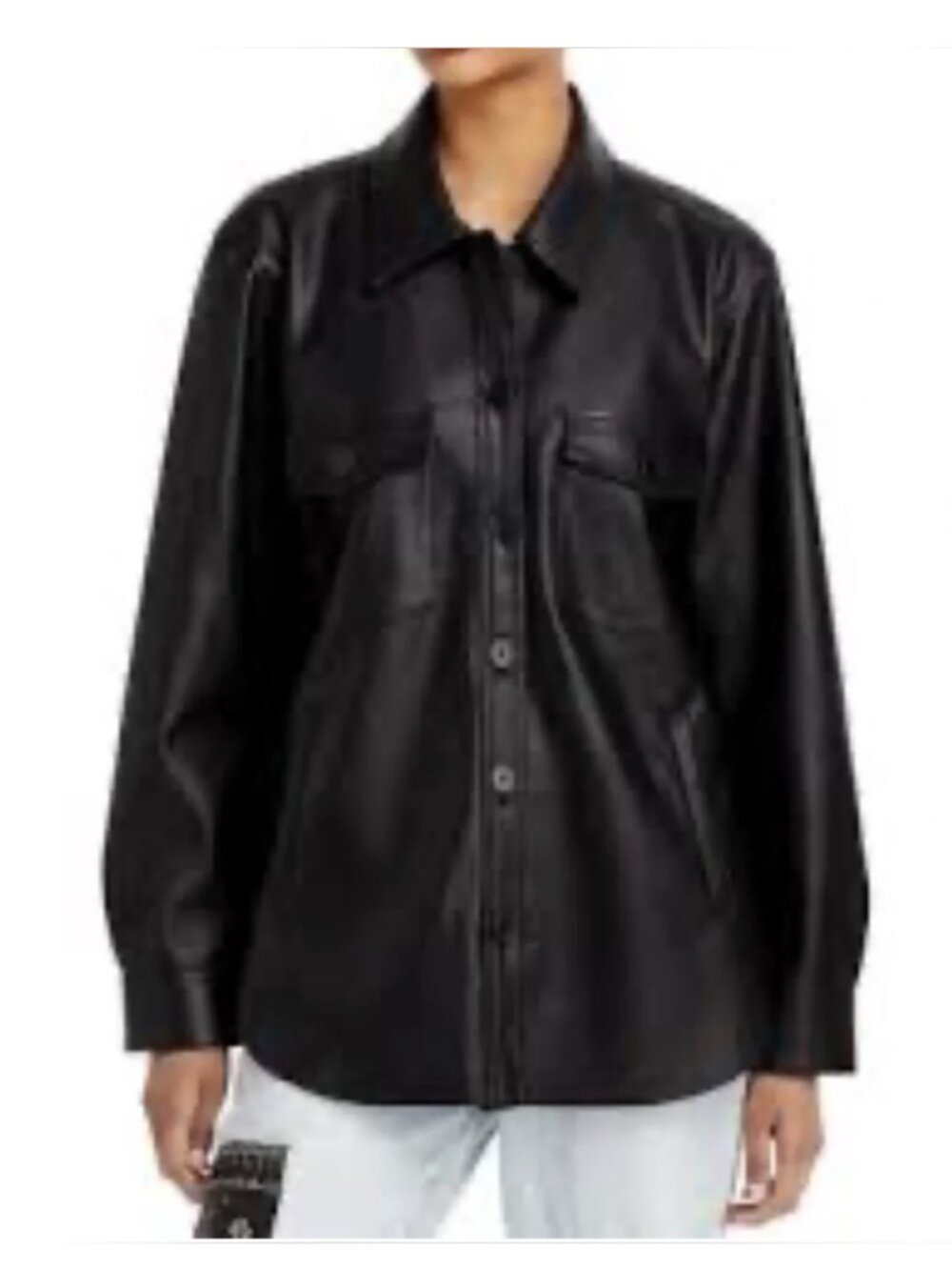 Blank NYC Black Faux Leather Button-Front Shacket size Medium